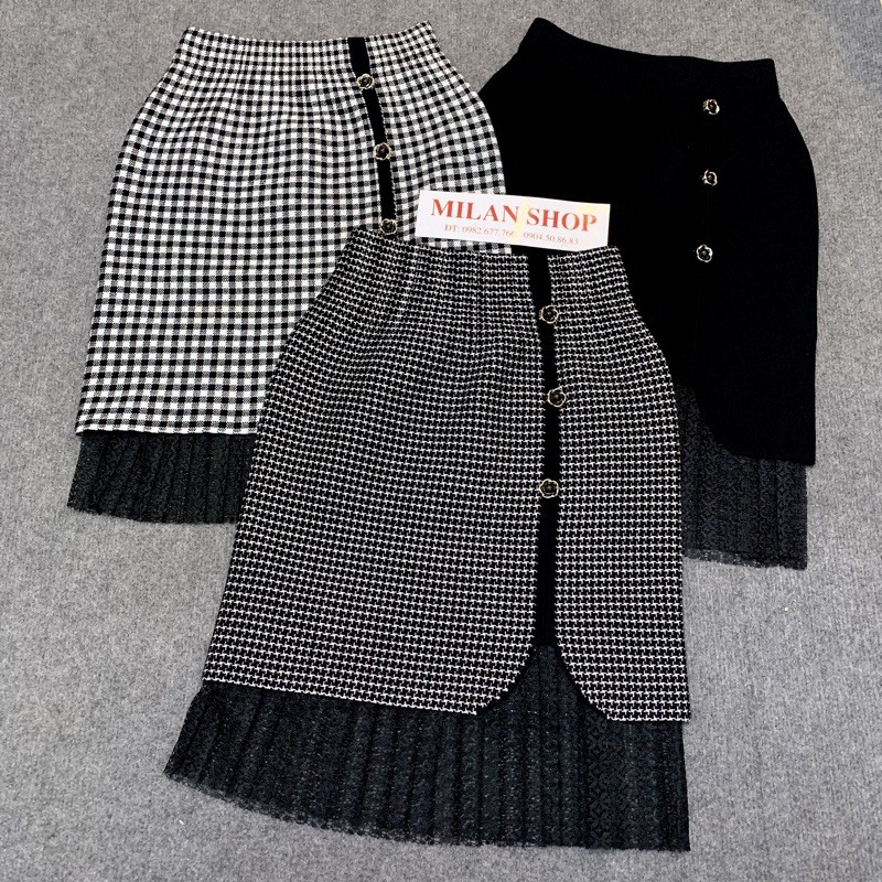 Chân váy len phối ren đính khuy hoa trà sang chảnh | BigBuy360 - bigbuy360.vn