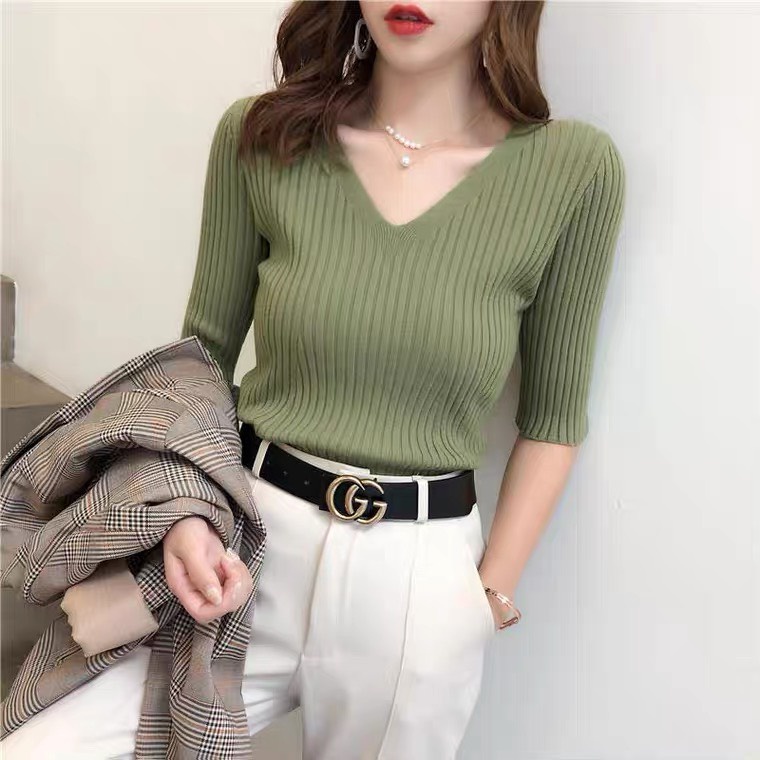 áo len mỏng, MIỄN SHIP, chất liệu len dệt kim mềm mại, cổ v tôn dáng, trẻ trung năng động