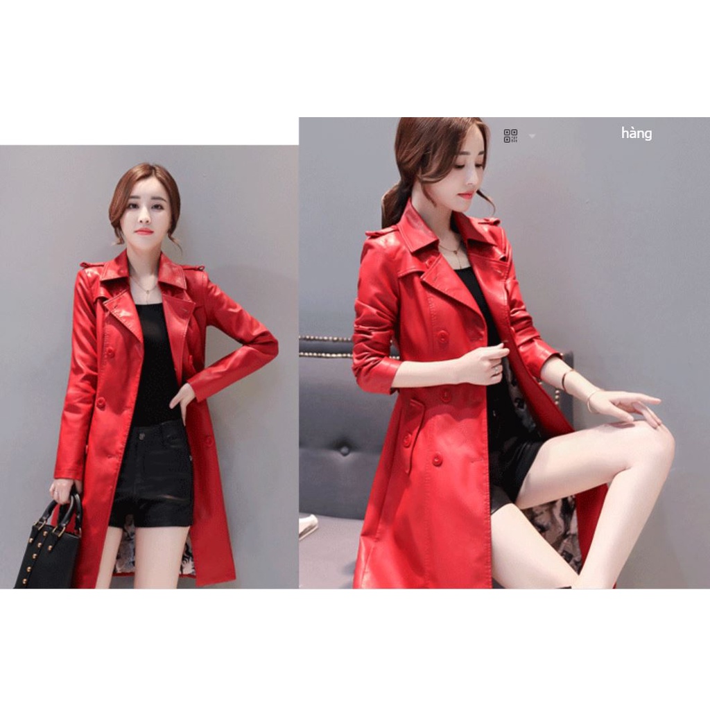 (HÀNG SẴN) Áo Khoác Da Nữ Dáng Dài Có Dây Đai Trẻ Trung KD17 - Hàng Quảng Châu Cao Cấp