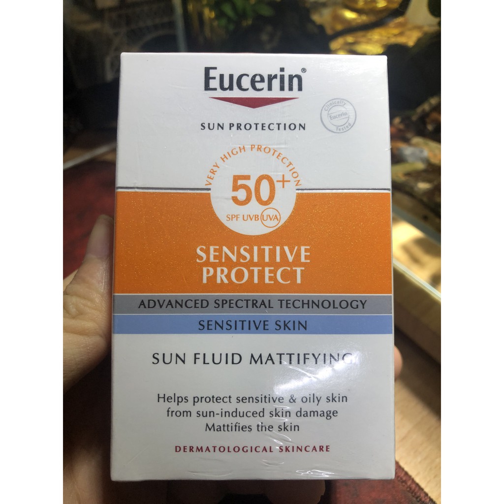 [CHÍNH HÃNG] Kem Chống Nắng Eucerin Sun Fluid Mattifying Sensitive SPF 50+ 50ml - Cho Da Khô, Mụn, Nhạy Cảm, Da Hỗn Hợp