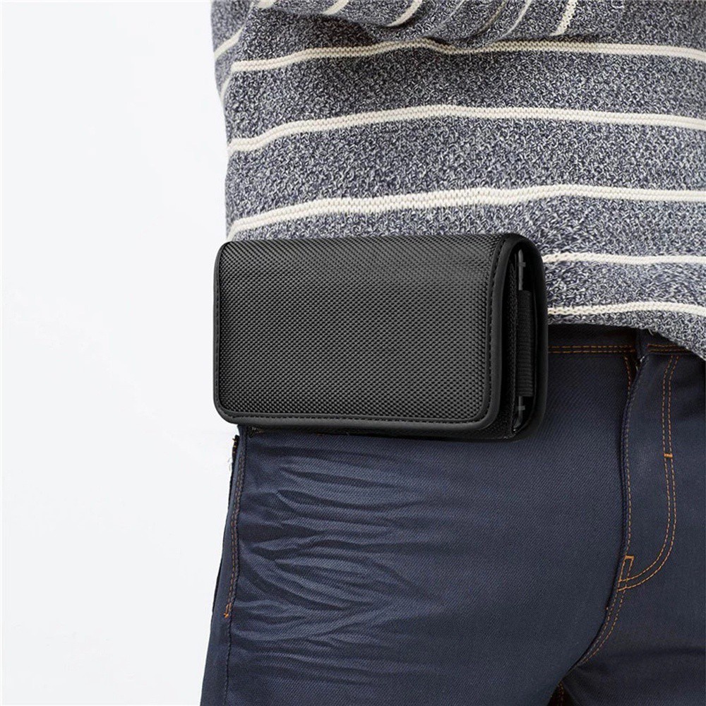 Túi đựng điện thoại đeo thắt lưng vải oxford đen đơn giản tiện lợi thích hợp cho iPhone
