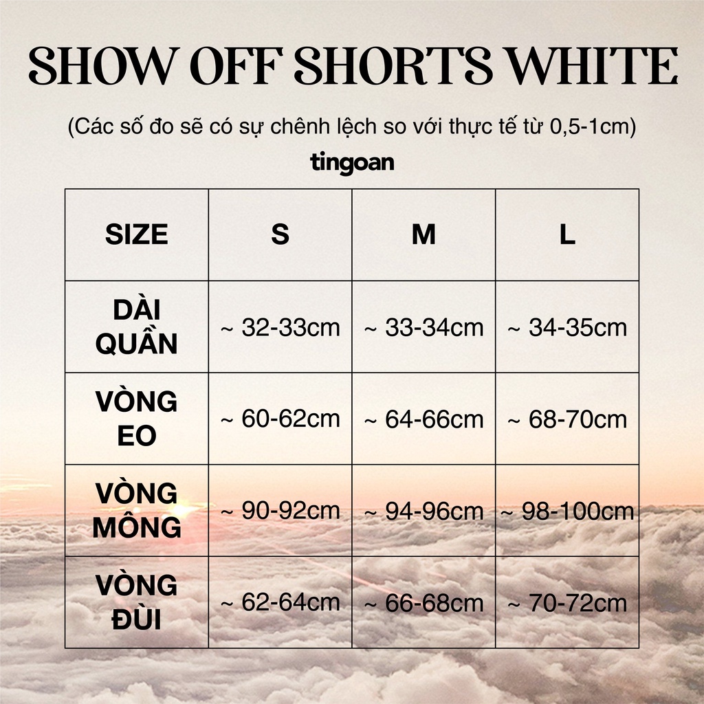 Quần short trắng xuông fit cạp cao khóa lưng trắng tingoan sài gòn SHOW OFF SHORT/WH
