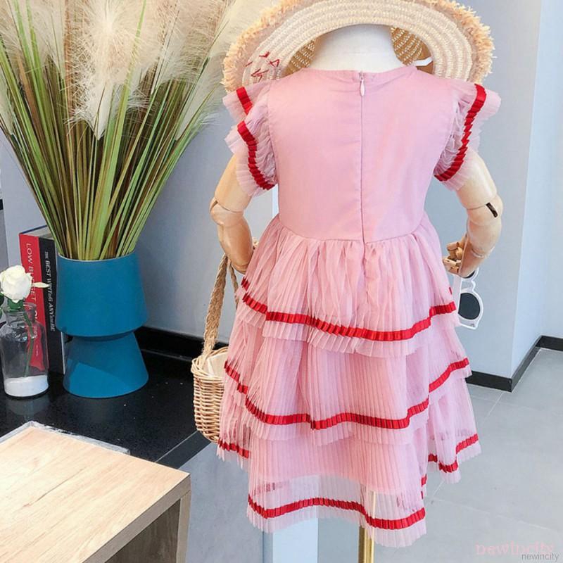 Đầm cho bé gái phối bèo thêu họa tiết cầu vồng xinh xắn