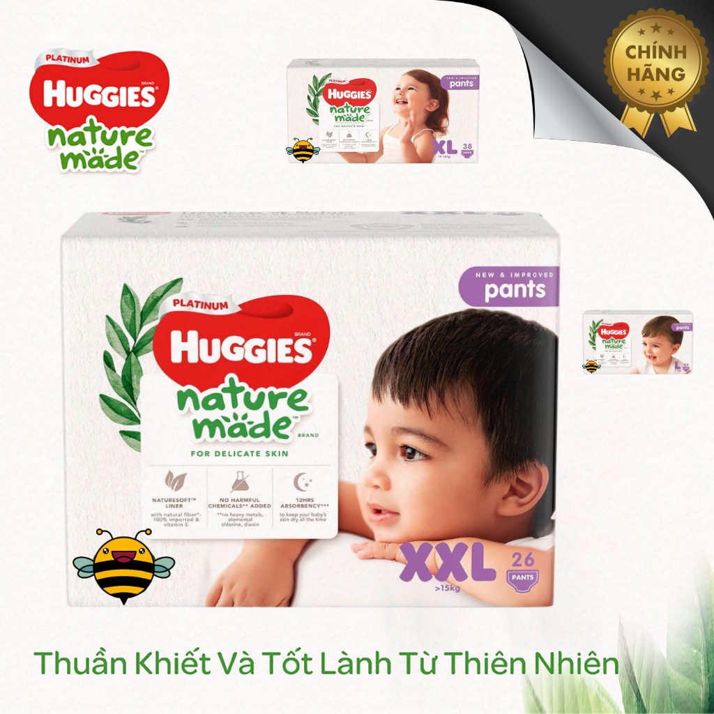 TÃ QUẦN Huggies Platinum Nature Made (M58, L44, XL38, XXL26)