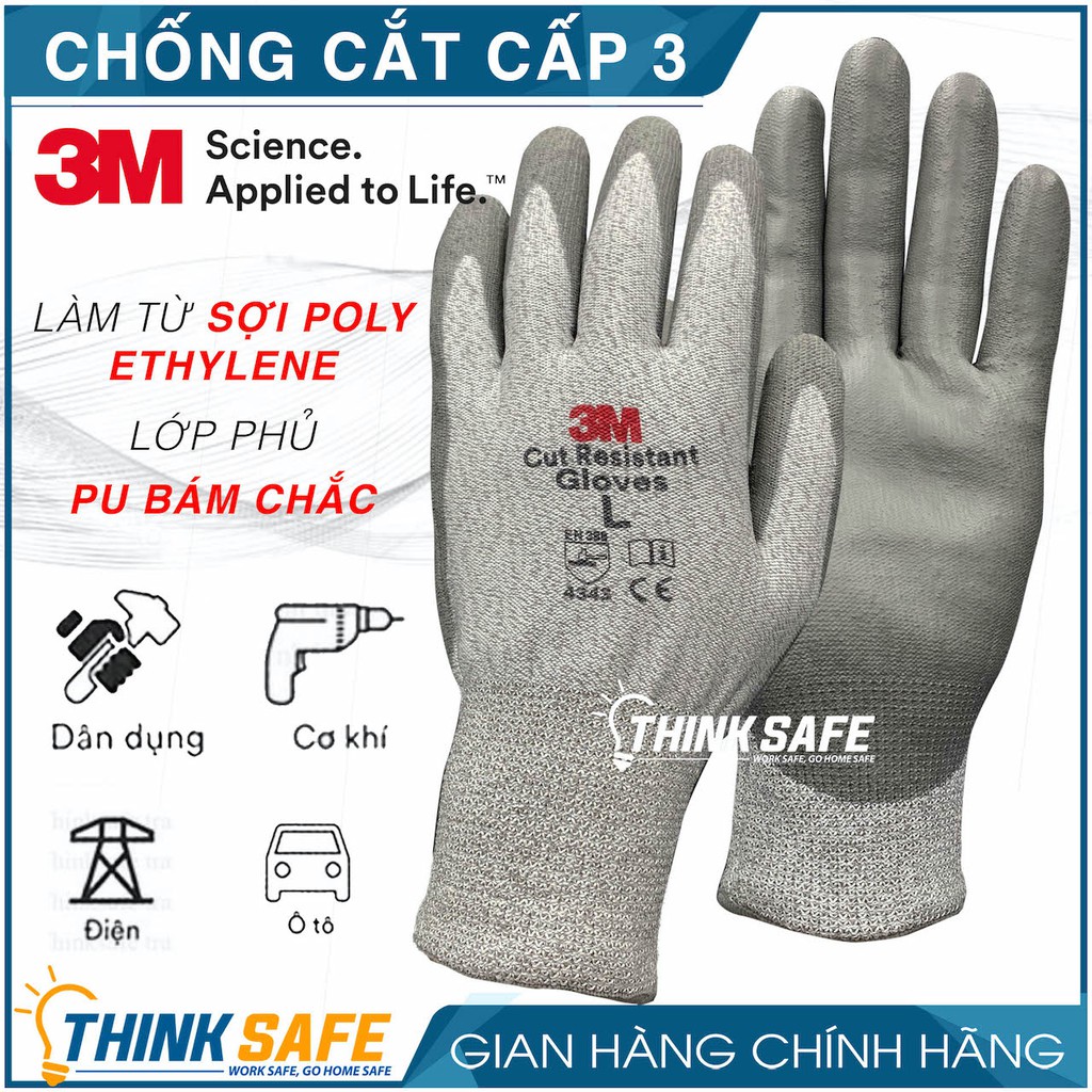 Găng tay lao động chống cắt 3M Thinksafe, Bao tay cấp độ 3, chống cắt tôn kính, phủ pu, ôm tay thao tác linh hoạt - Lv3