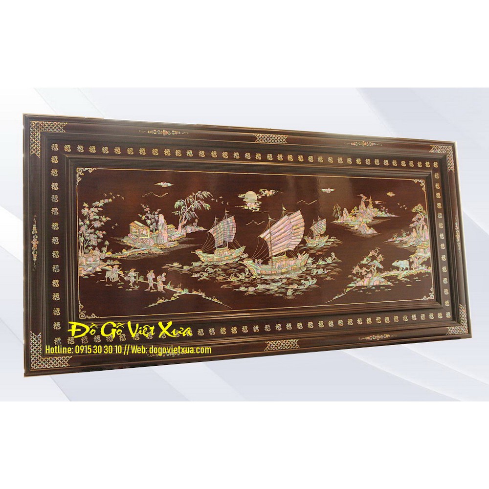 Tranh Thuận Buồm Xuôi Gió,Kiệt Tác Đẹp Tuyệt Mỹ - Tinh Hoa Nghệ Thuật Cẩn Ốc Xà Cừ Cổ Xưa Quý Hiếm