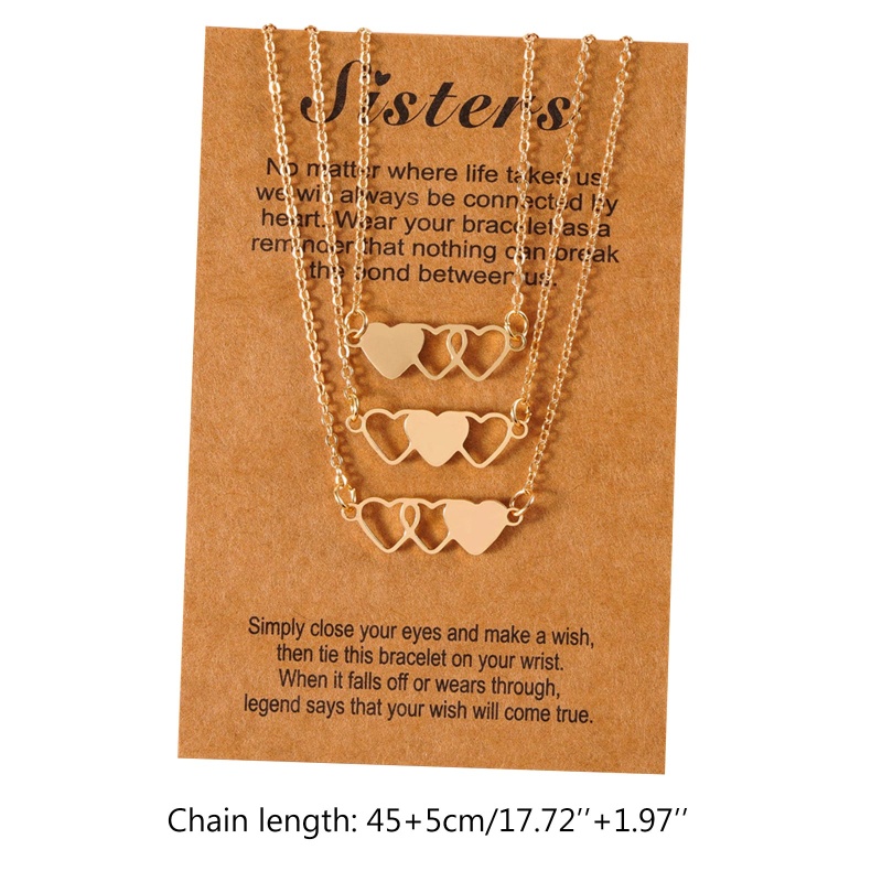 Set 3 Vòng cổ Tình Bạn Mặt Trái Tim Rỗng Khắc Chữ Best Friend Sister