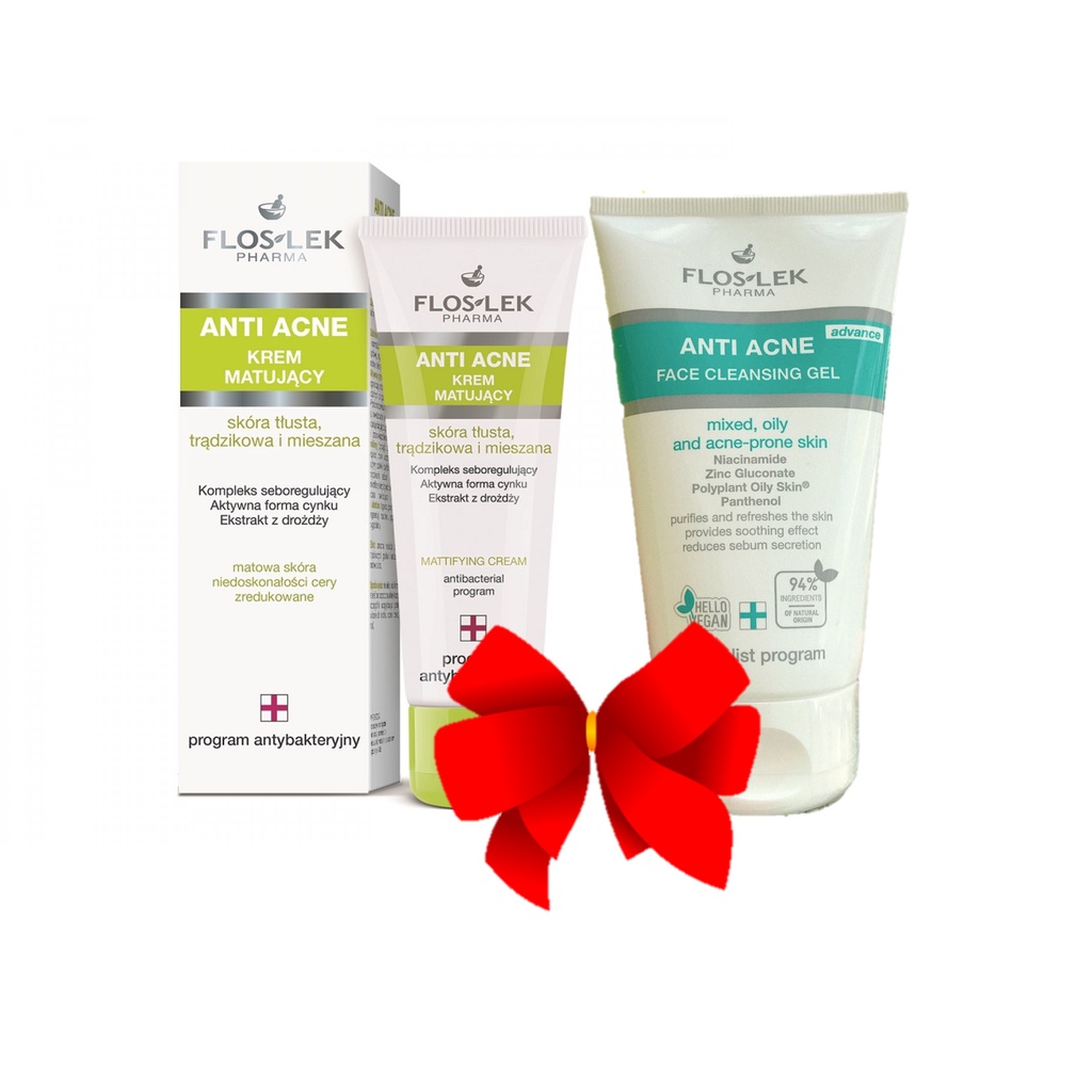 Combo Floslek Kem Kiềm Mụn Kiểm Soát Nhờn và Gel Rửa Mặt Diệt Khuẩn Ngừa Mụn 125ml Floslek Anti Ance