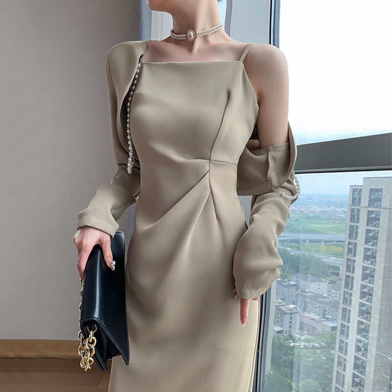 Set Đầm Ôm Hai Dây Và Áo Khoác Ngắn Thời Trang Cho Nữ
