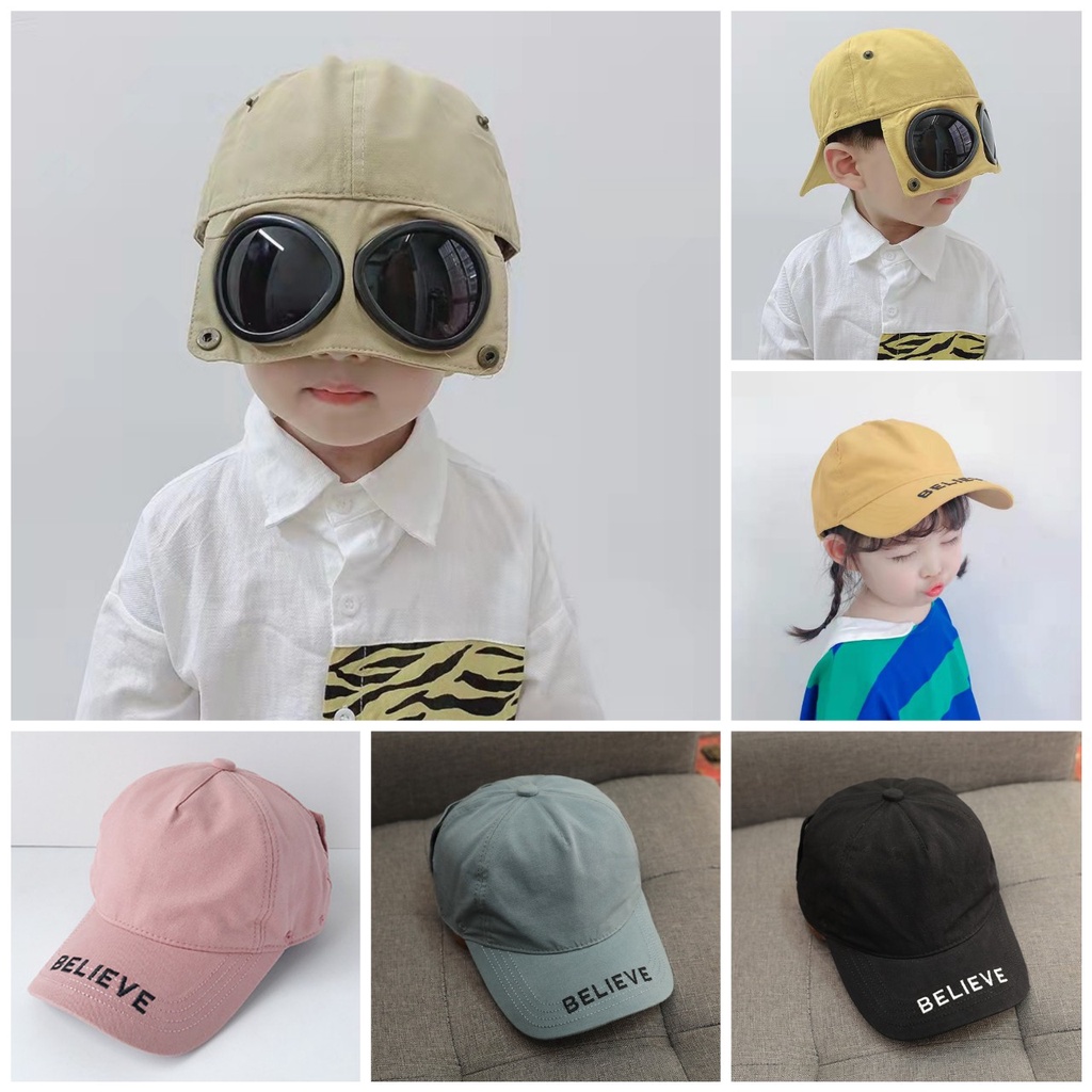 Mũ nón kaki lưỡi chai kèm kính phong cách Hàn Quốc cho bé