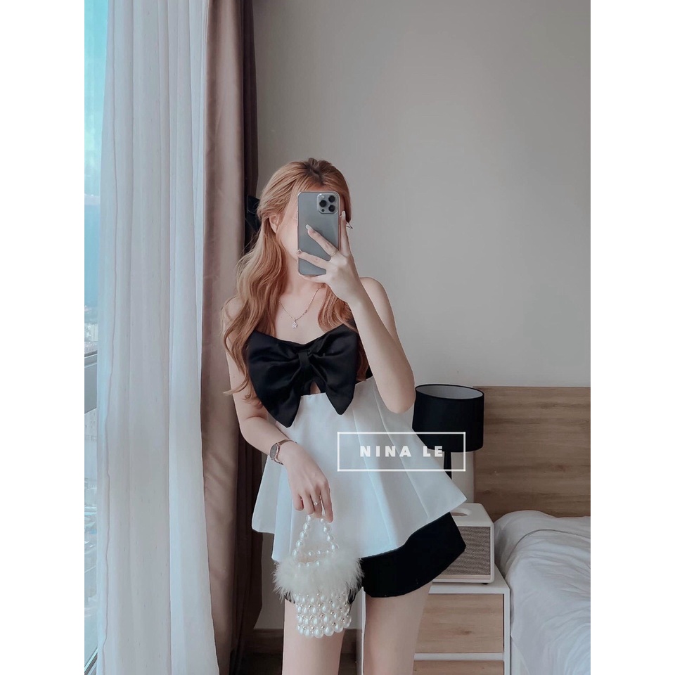 Set Bộ Áo 2 Dây Nơ Ngực Áo Xòe Quần Đùi Sexy Siêu Hot Hit Cực Xinh