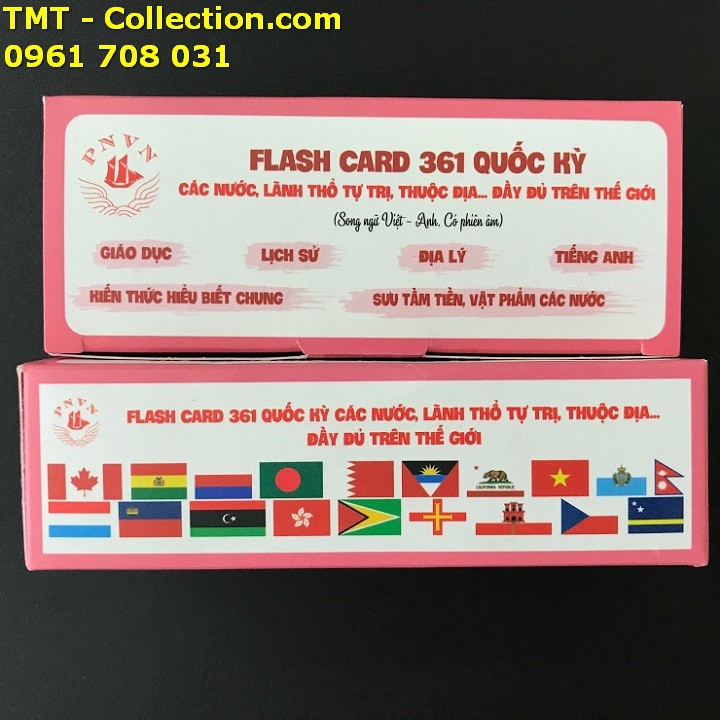 Bộ flash card 361 lá cờ quốc kỳ; bằng tiếng Anh và phiên âm tiếng Việt; 4,5x3cm (Dài x Rộng)-SP002399