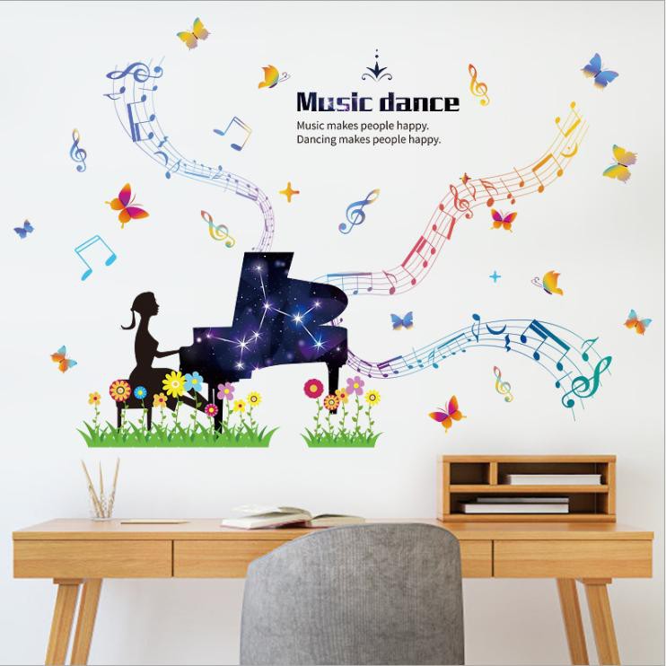 Decal dán tường Âm nhạc 10 - decal đàn piano sắc màu AmyShop