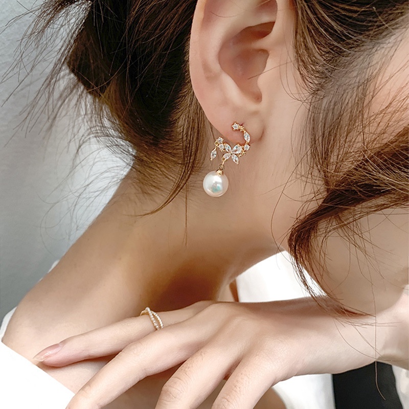 Đôi khuyên tai BELLA-BEE dáng dài thiết kế hoa đính đá nhân tạo thời trang dành cho nữ