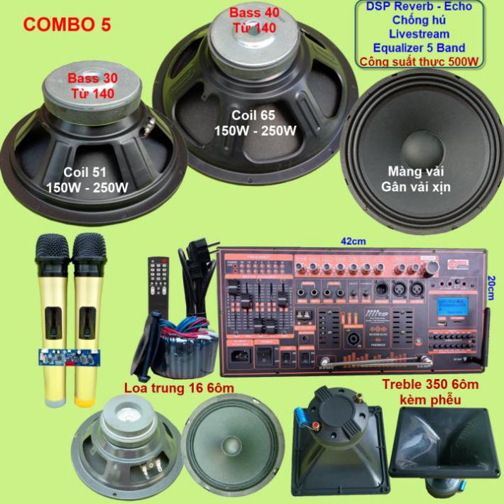 Mạch loa kéo 3 loa công suất thực 500W DSP Reverb Echo Livestream có chống hú - Equalizer 5 Band kèm 2 tay micro