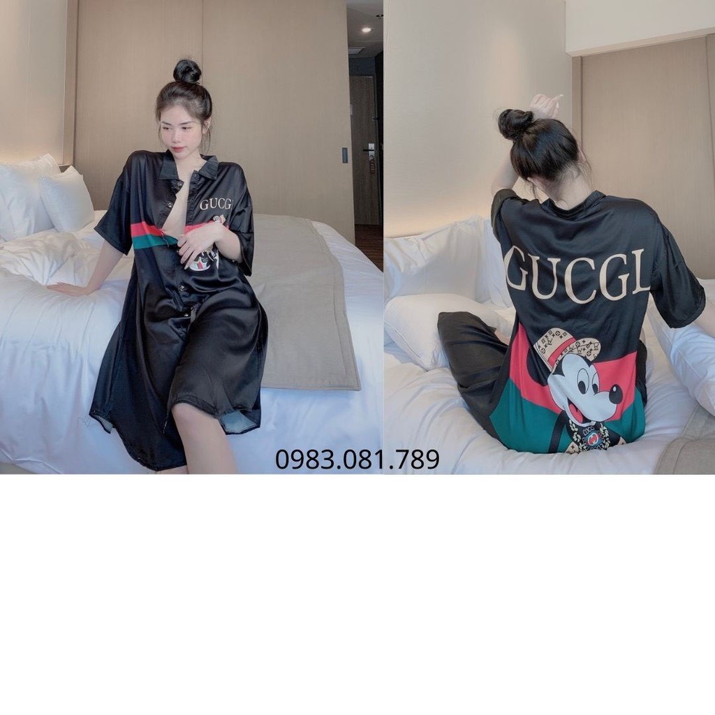 Bộ Pijama Áo Cộc - Quần Dài ; Chất Vải Lụa Latin mềm min, mát
