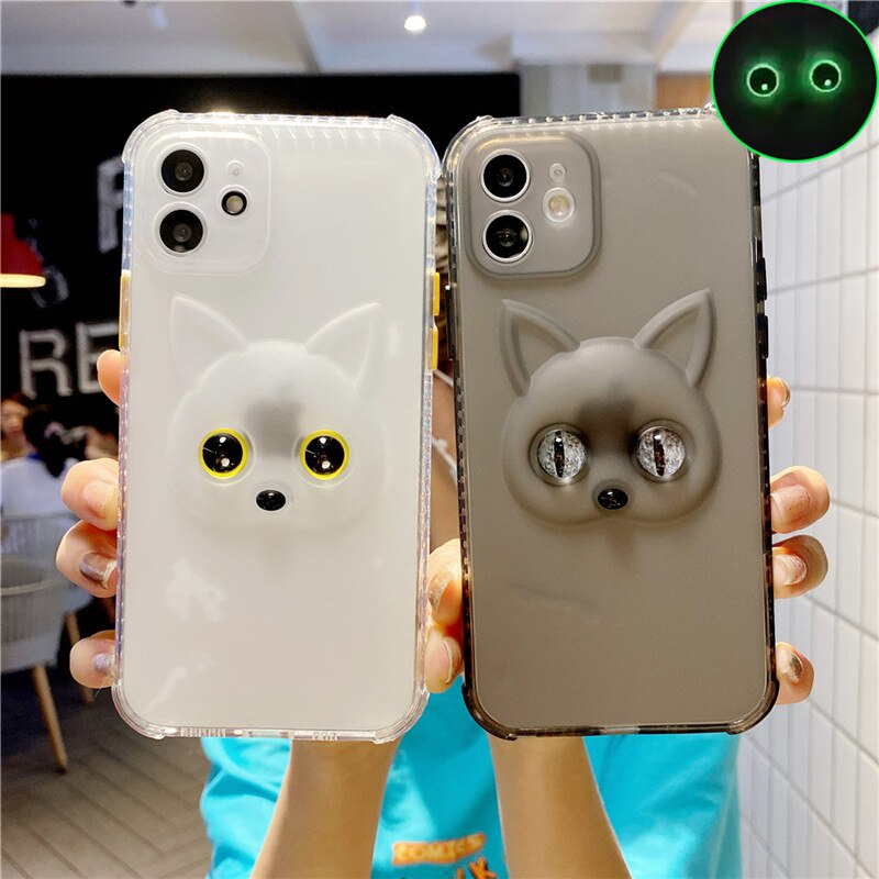 Ốp Điện Thoại Hình Mắt Mèo 3D Phát Sáng Trong Bóng Tối Cho iPhone 11 11Pro 12 12Pro Xs Max Xr X 12