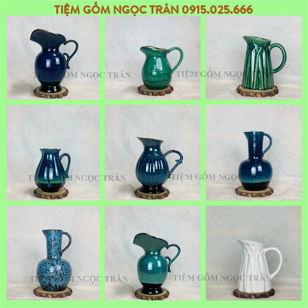 Bình gốm,Lọ hoa dáng bình sữa có tay cầm men hỏa biến - gốm sứ Bát Tràng-tiệm gốm Ngọc Trân