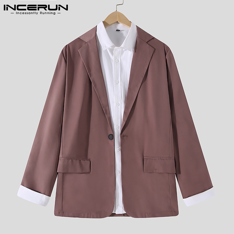 Áo blazer INCERUN màu trơn tay dài phối một nút phong cách Hàn Quốc thời trang cho nam