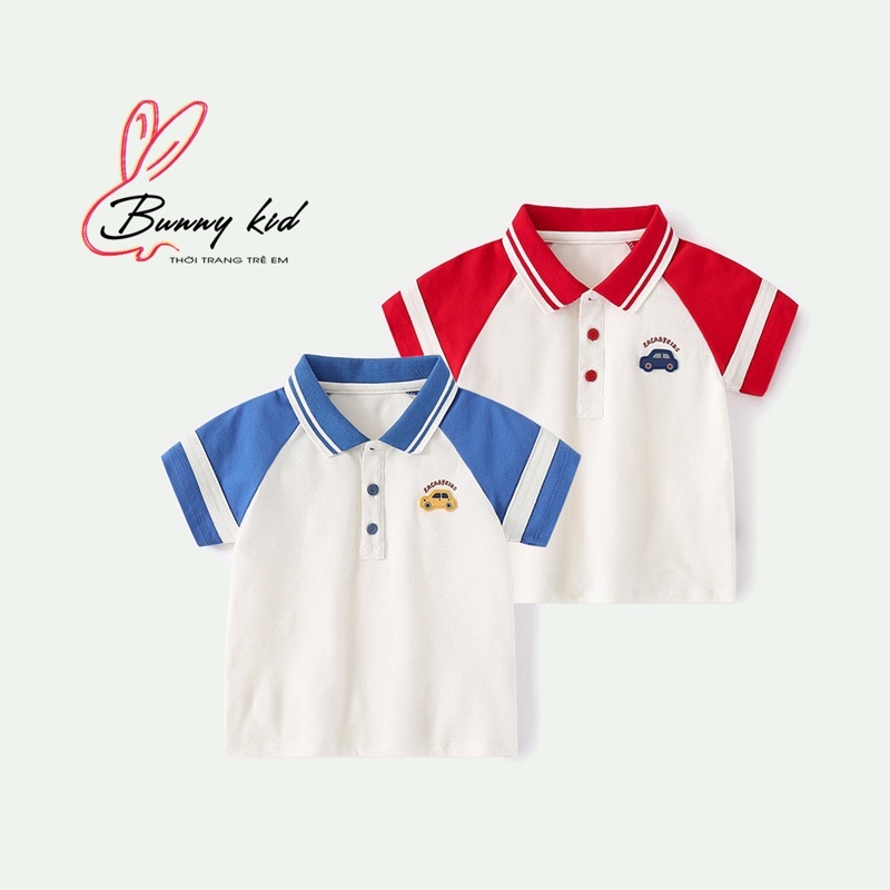 Áo thun polo KACADY bé trai, áo có cổ đính hoạ tiết cho bé