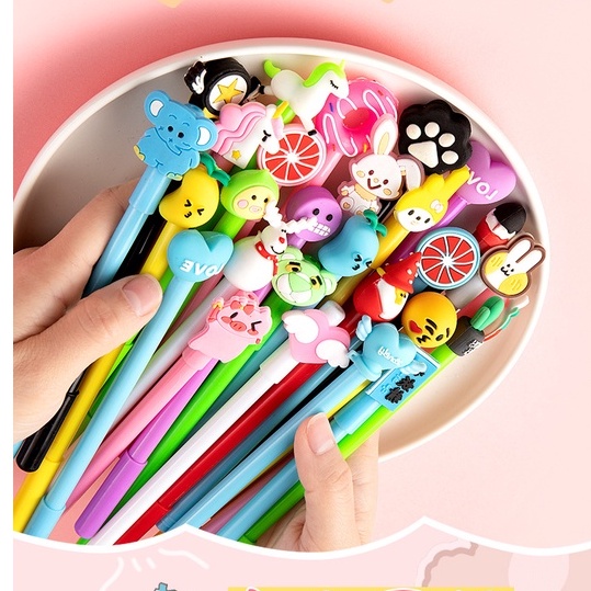 Set 20 bút bi nước hình ngộ nghĩnh nhiều mẫu mới đẹp kèm túi zip đựng Loại 1 MA0458