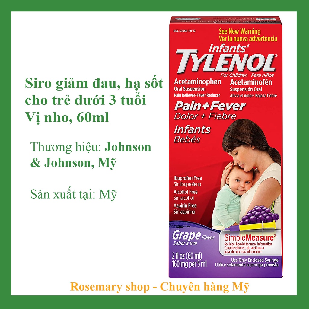 SIRO 𝙏YLE𝙉OL CHO BÉ DƯỚI 3 TUỔI CHUẨN MỸ 60ML [Vị nho]