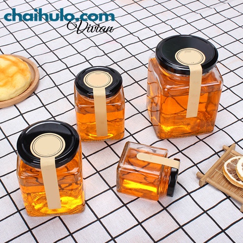 Hũ Thủy Tinh Vuông Nhiều Dung Tích, Nắp Thiếc Đen, Vàng Đựng Đồ Thực Phẩm Dày Dặn, Tiện Lợi
