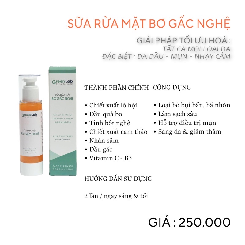 SỮA RỬA MẶT BƠ GẤC NGHỆ