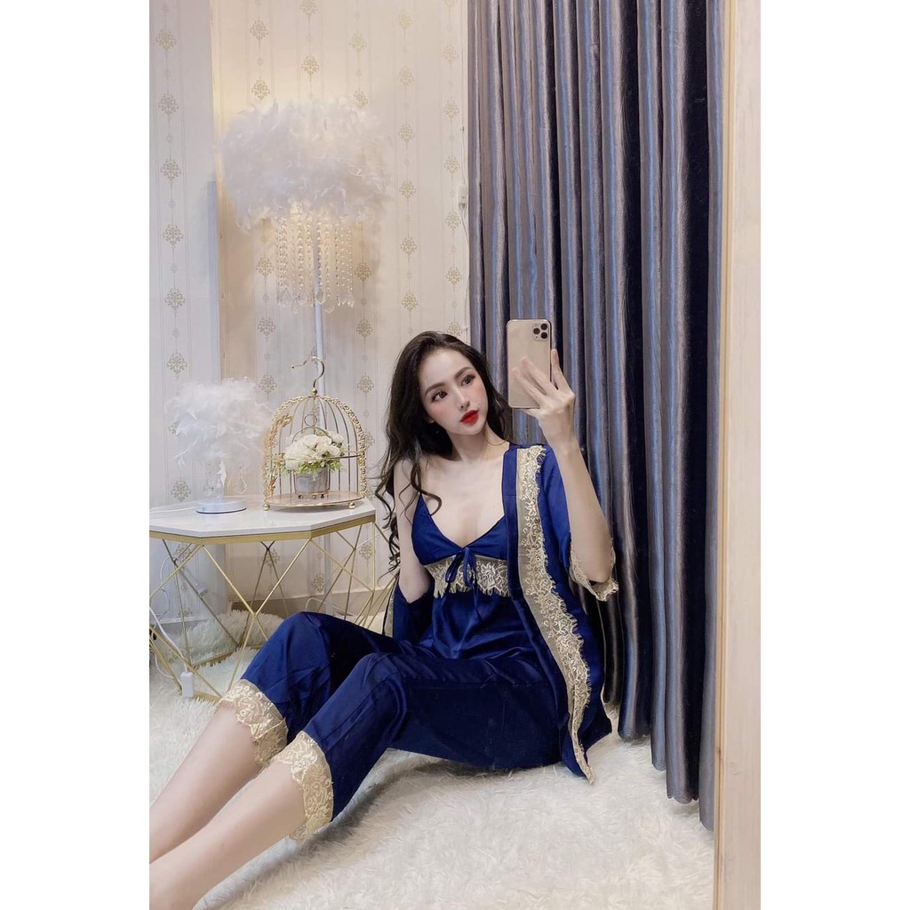 Set Bộ Đồ Ngủ Nữ 2 dây Sexy lụa satin - latin Siêu Mát 3 màu SB101