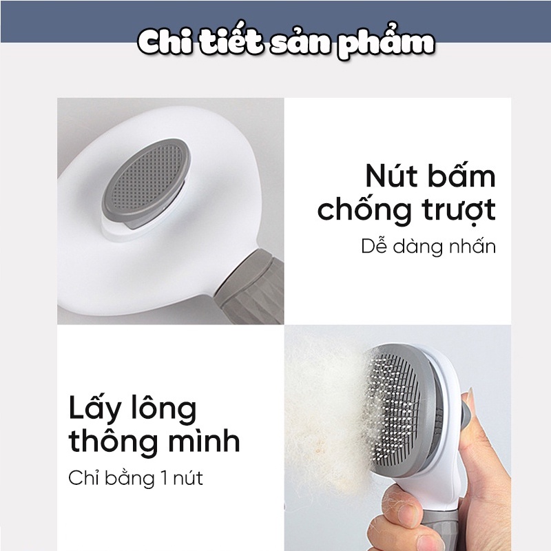 Lược chải lông chó mèo tiện dụng có nút bấm bọc silicon cao cấp