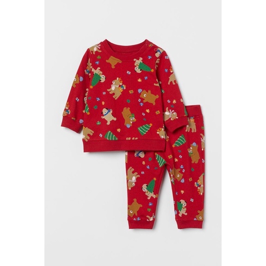 Set bộ bé trai dài tay ấm áp họa tiết Noel màu đỏ săn sale US sz 6-9m