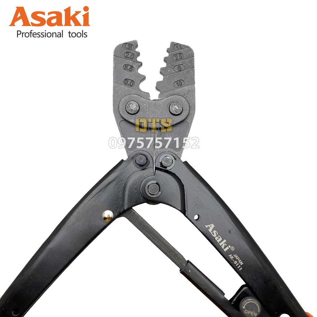 Kìm bấm cos 8L 1.25 -&gt; 10mm2 Asaki AK-9111 (Kềm bấm cốt 8L)