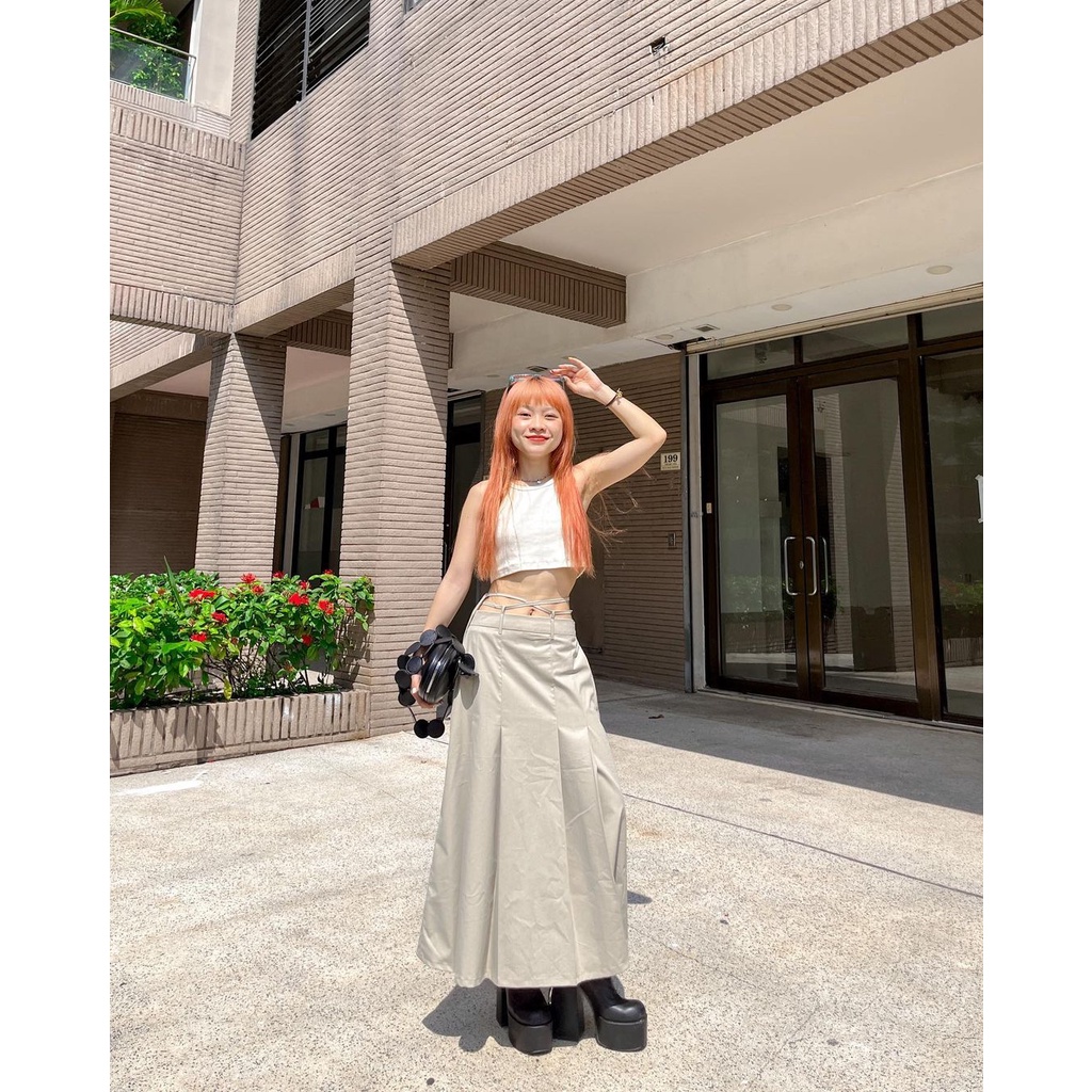 Olga Skirt - Chân váy dài có dây buộc eo Hàn - Remmus.vn