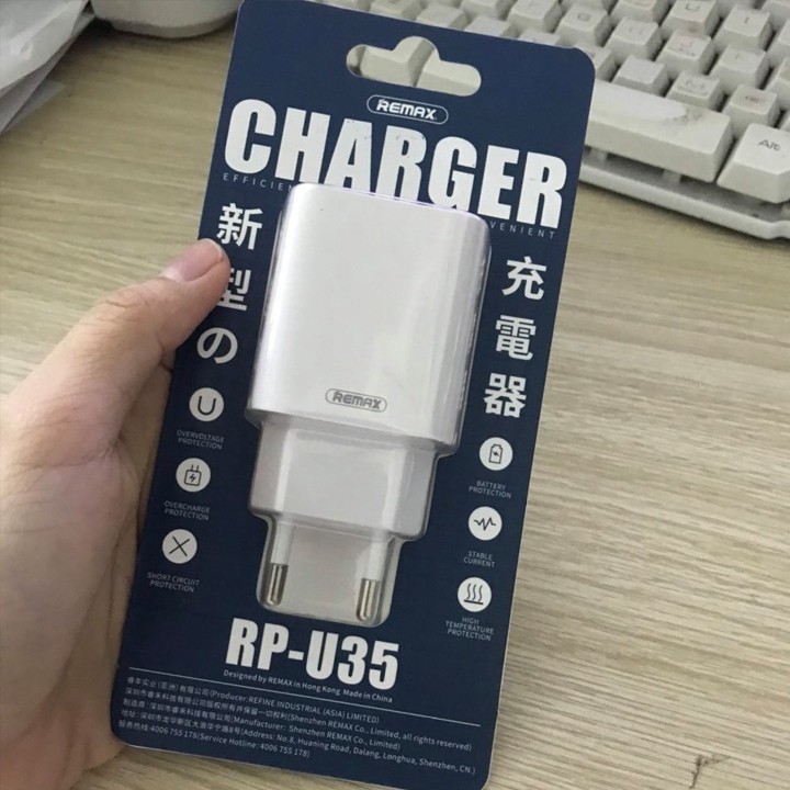 [Mã BMLTA50 giảm đến 50K] Cốc sạc đa năng Remax RP-U35 tích hợp 2 cổng USB max 2.1A