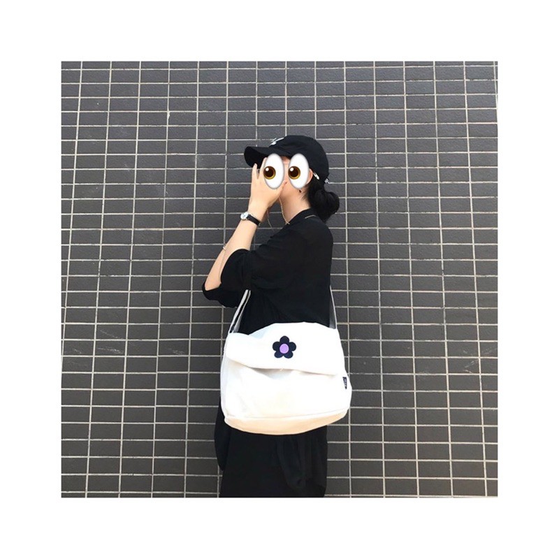 TÚI TOTE VẢI CANVAS ĐEO CHÉO UNISEX NAM NỮ HÌNH BÔNG HOA