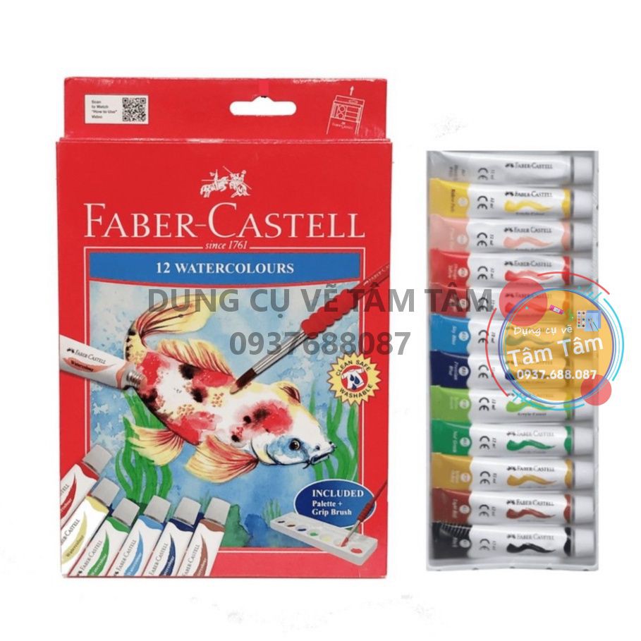 [ TÂM TÂM ]-Màu nước Faber Castell bộ 12 màu tuýp, WATERCOLOR FABER CASTELL-
