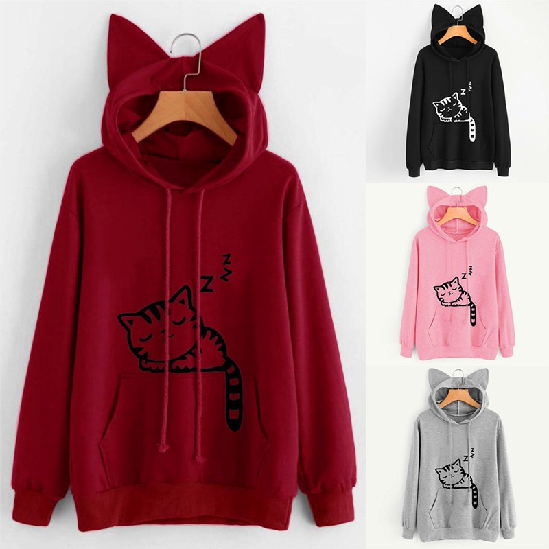 Áo Hoodie tay dài tai mèo đáng yêu cho nữ