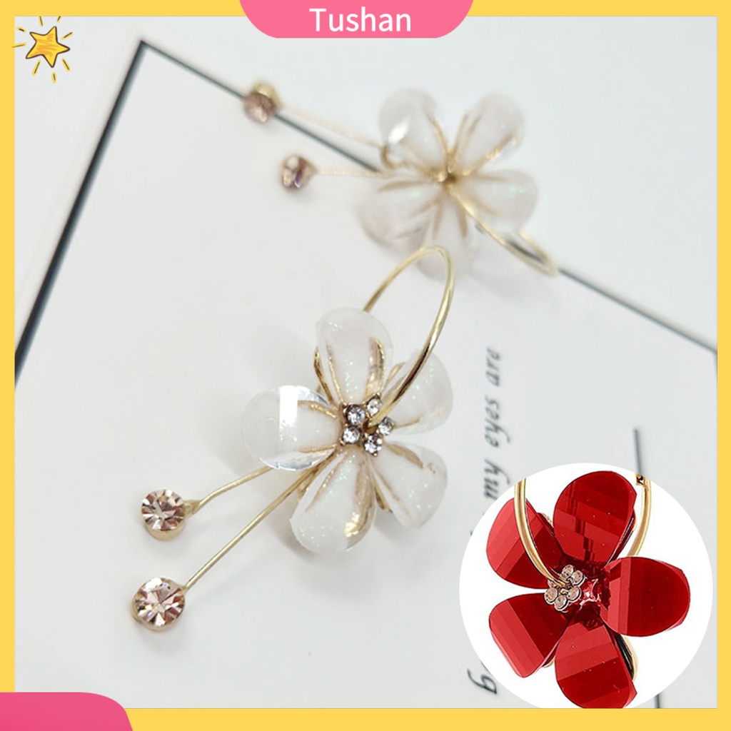 Khuyên tai dài hình hoa đính đá phong cách Hàn Quốc