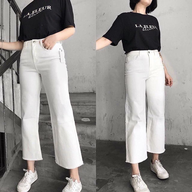 Quần culottes trắng/đen trơn