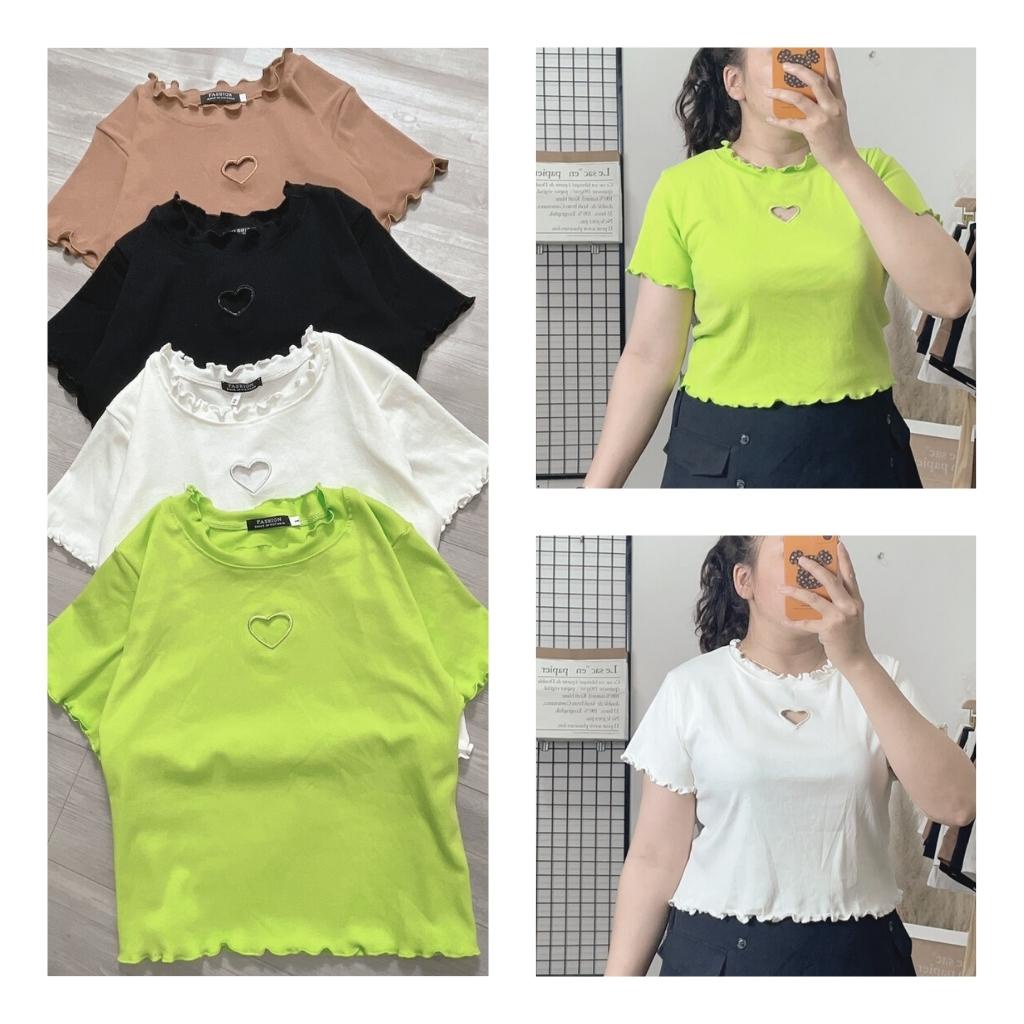 Áo Thun Size Big Size,Áo Thun Nữ Cổ Tròn thêu trái Tim a14