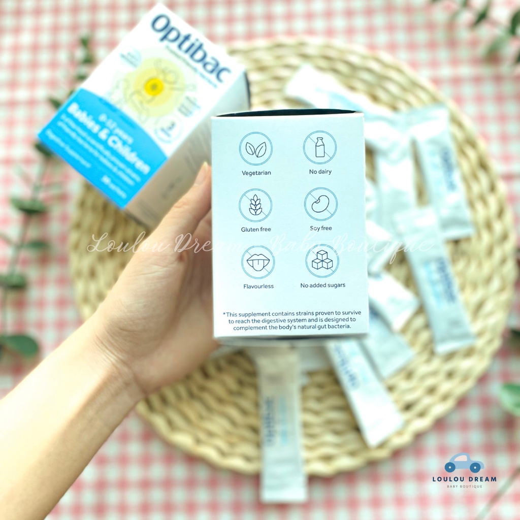 Men vi sinh Optibac xanh dương Babies &amp; Children cho bé từ 0 đến 12 tuổi hộp 30 gói [CHÍNH HÃNG UK]