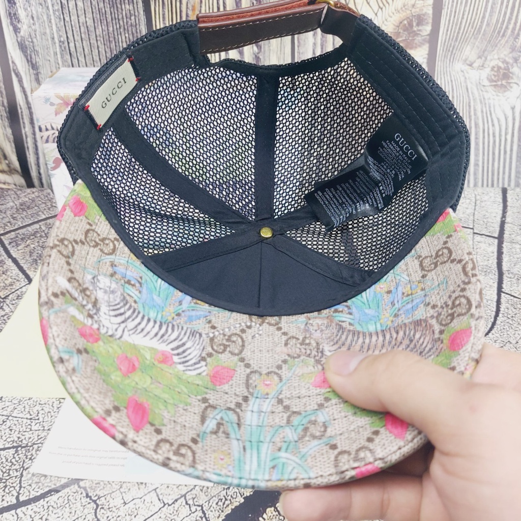Nón kết lưới ,Mũ GUCCI Hổ lúa quai da nâu lull box hộp