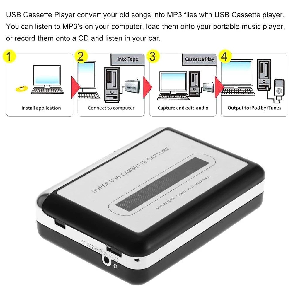 Máy Ghi Âm Băng Cassette Di Động Với Máy Ghi Âm Vii USB Tương Thích Với Laptop Và PC Băng Chuyển Đổi Cas