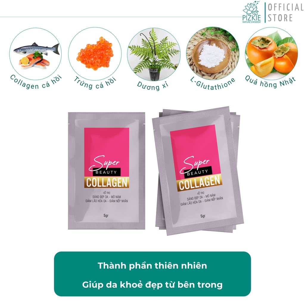 Thực Phẩm Làm Sáng Da Super Beauty Collagen Pizkie Hộp 30 gói 5gr