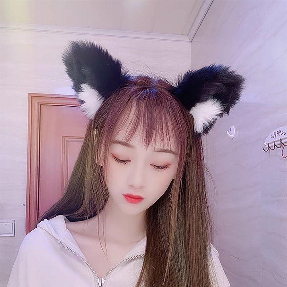 Băng Đô Tai Mèo Bằng Vải Bông Màu Ngà Dễ Thương Dành Cho Bạn Nữ