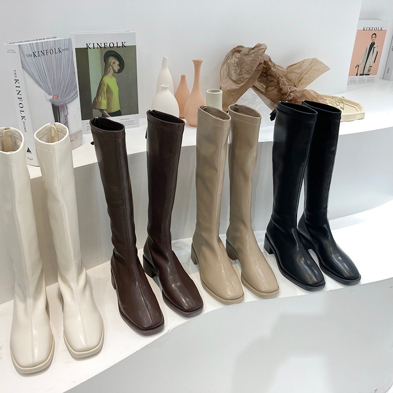 Kumi.vn SẴN bốt boots da lót nỉ/ nhung thon chân cao cổ da mềm khóa sau