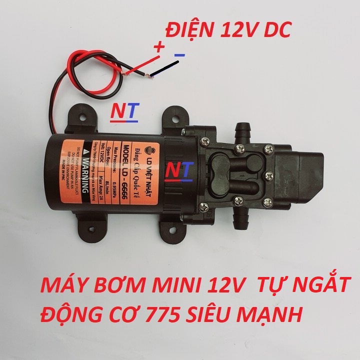 máy bơm nước mini 12v áp lực caO - (bơm tăng áp mini 12v+chuyển ống 8mm)