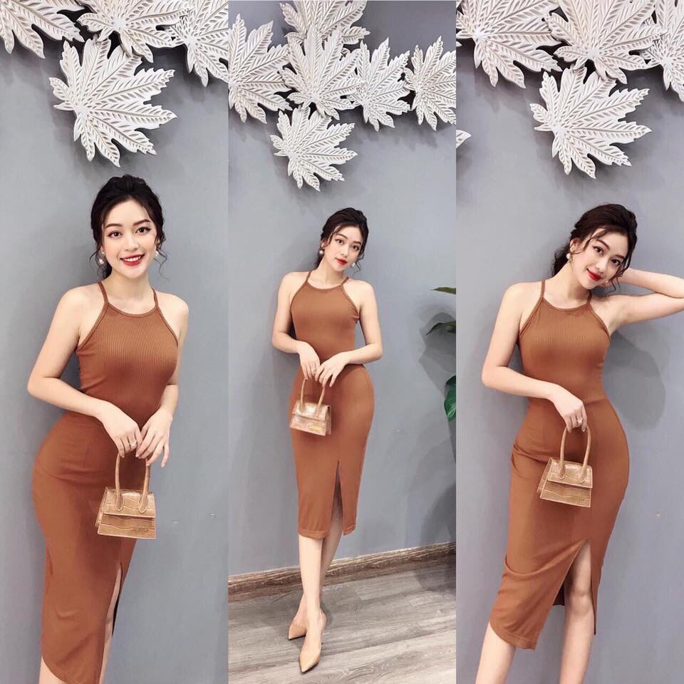 Váy body ✿ FREESHIP ✿ Đầm body 2 dây cổ yếm siêu xinh thời trang DAM0029