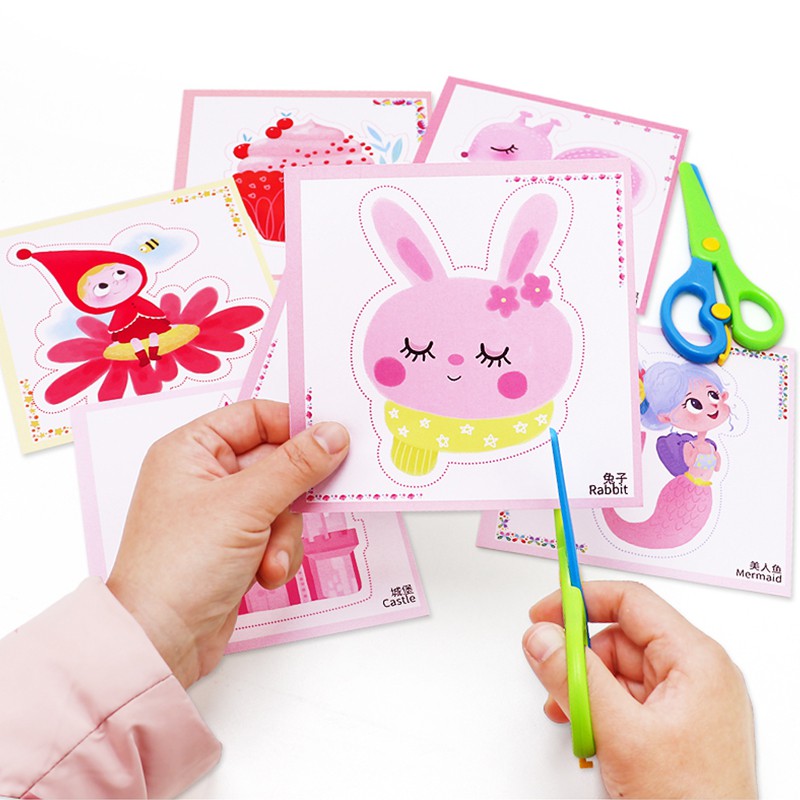 Bộ Cắt Giấy Thủ Công Hơn 100 Tờ In Hình Màu Có Mẫu Dành Riêng Cho Bé Trai/Gái Tặng Kèm Kéo An Toàn