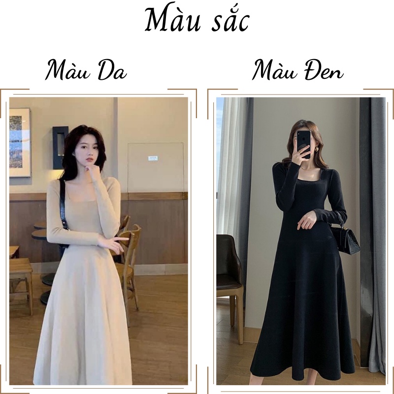 Váy nữ đẹp cổ vuông dáng xòe dài tay cá tính vải tuyết mưa V0027 | BigBuy360 - bigbuy360.vn